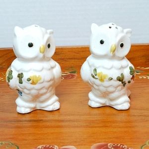 Vintage Handpainted Owls Salt and Pepper Shaker Set Ceramic Made in Japan
